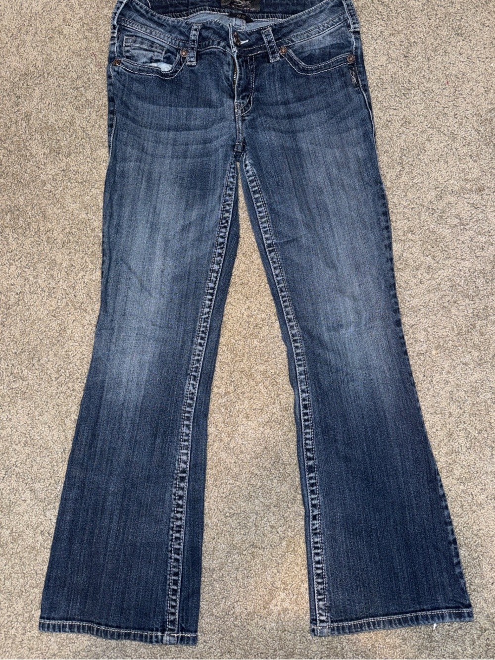 Silver Jeans Dark Blue Flare Jeans with Embroidered Back Pockets